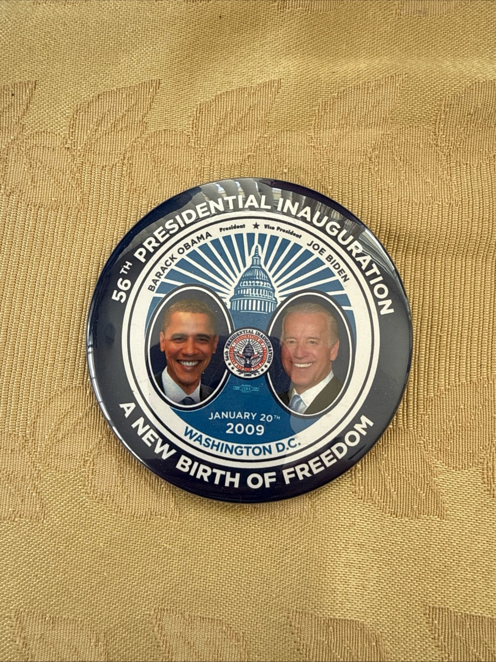 Vintage 2009 Obama Biden Inauguration Button TigerEye 56th Presidential